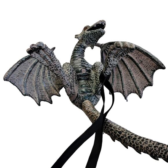 Dragon Figure 29" Long Tail Gray Plastic Toy Mythical Gothic Halloween Decor - Picture 3 of 8